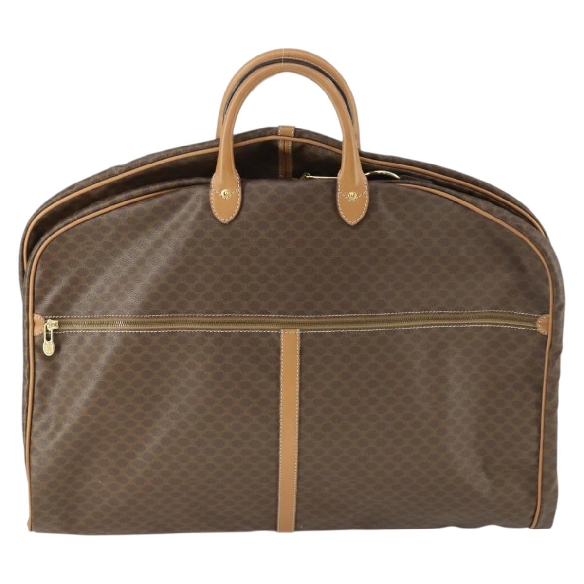 CELINE Macadam Canvas Garment Cover PVC Leather Brown Gold Auth 165913