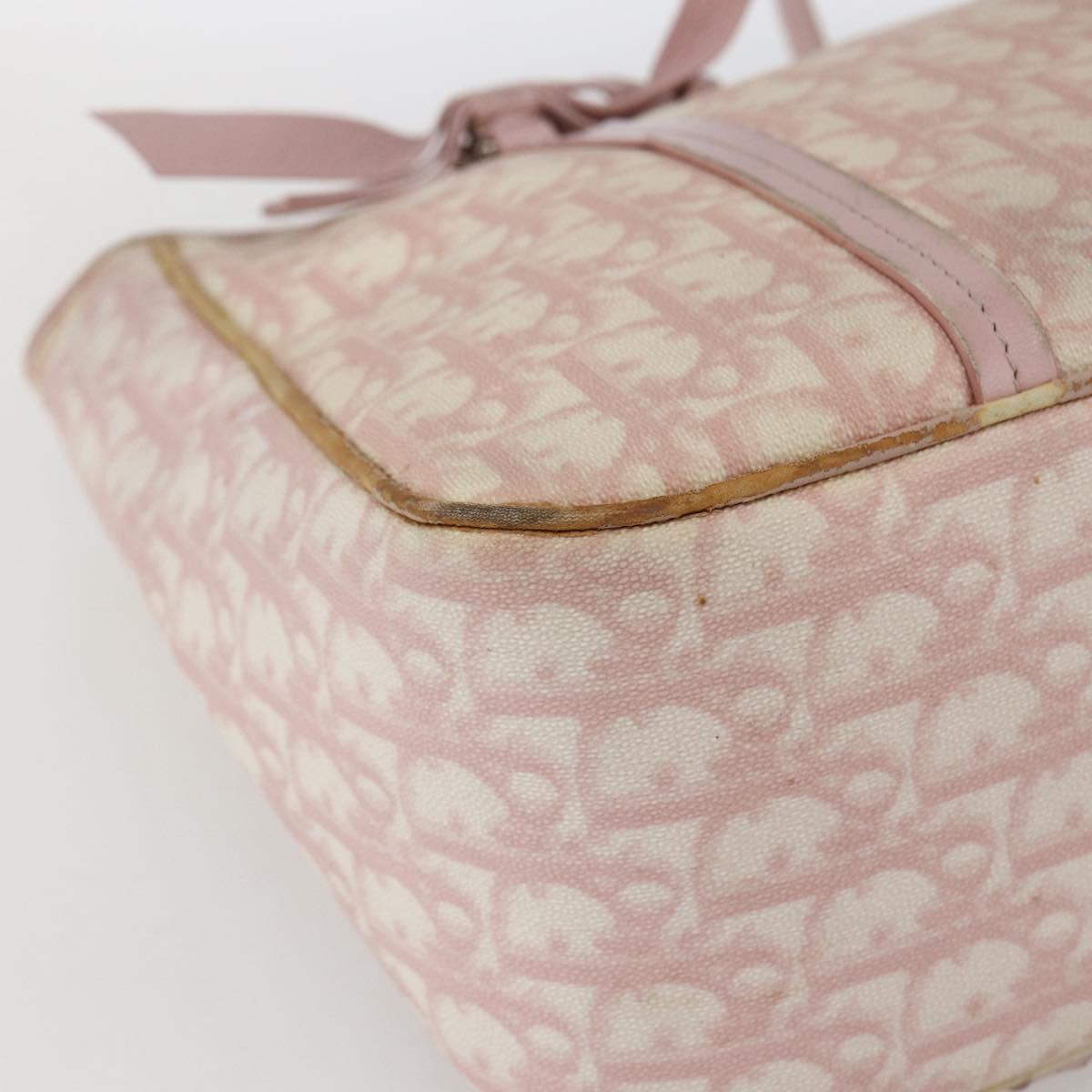 Christian Dior Trotter Canvas Romantic Hand Bag PVC Pink Silver Auth 165914