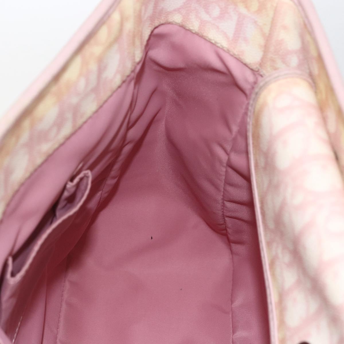 Christian Dior Trotter Canvas Romantic Hand Bag PVC Pink Silver Auth 165914