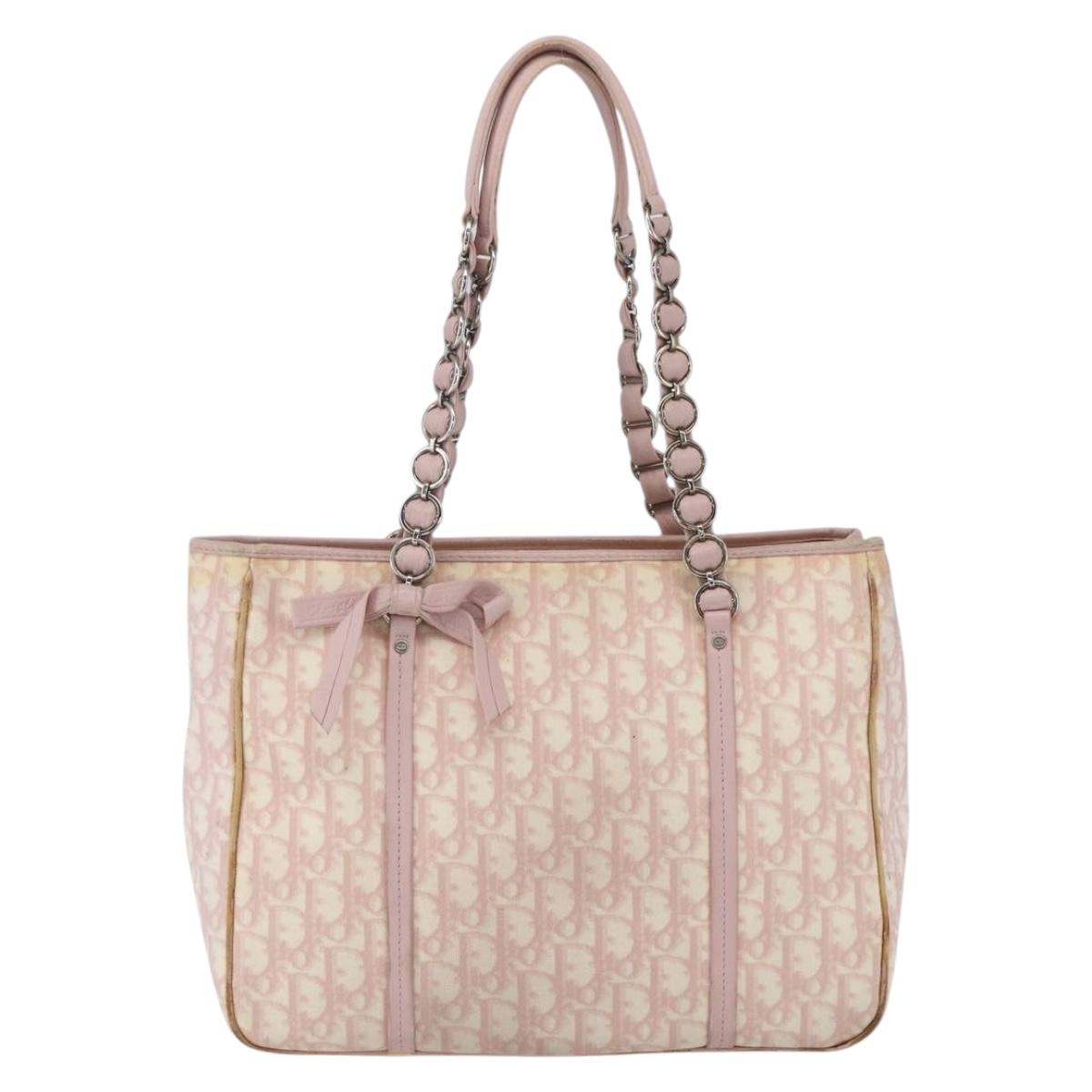 Christian Dior Trotter Canvas Romantic Hand Bag PVC Pink Silver Auth 165914