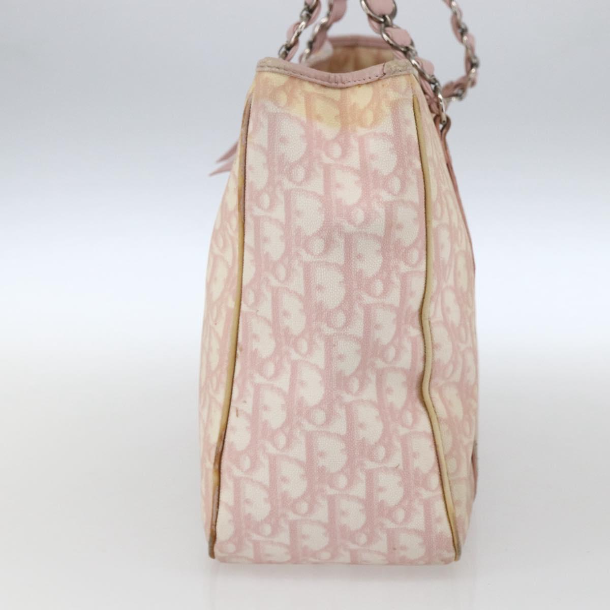 Christian Dior Trotter Canvas Romantic Hand Bag PVC Pink Silver Auth 165914