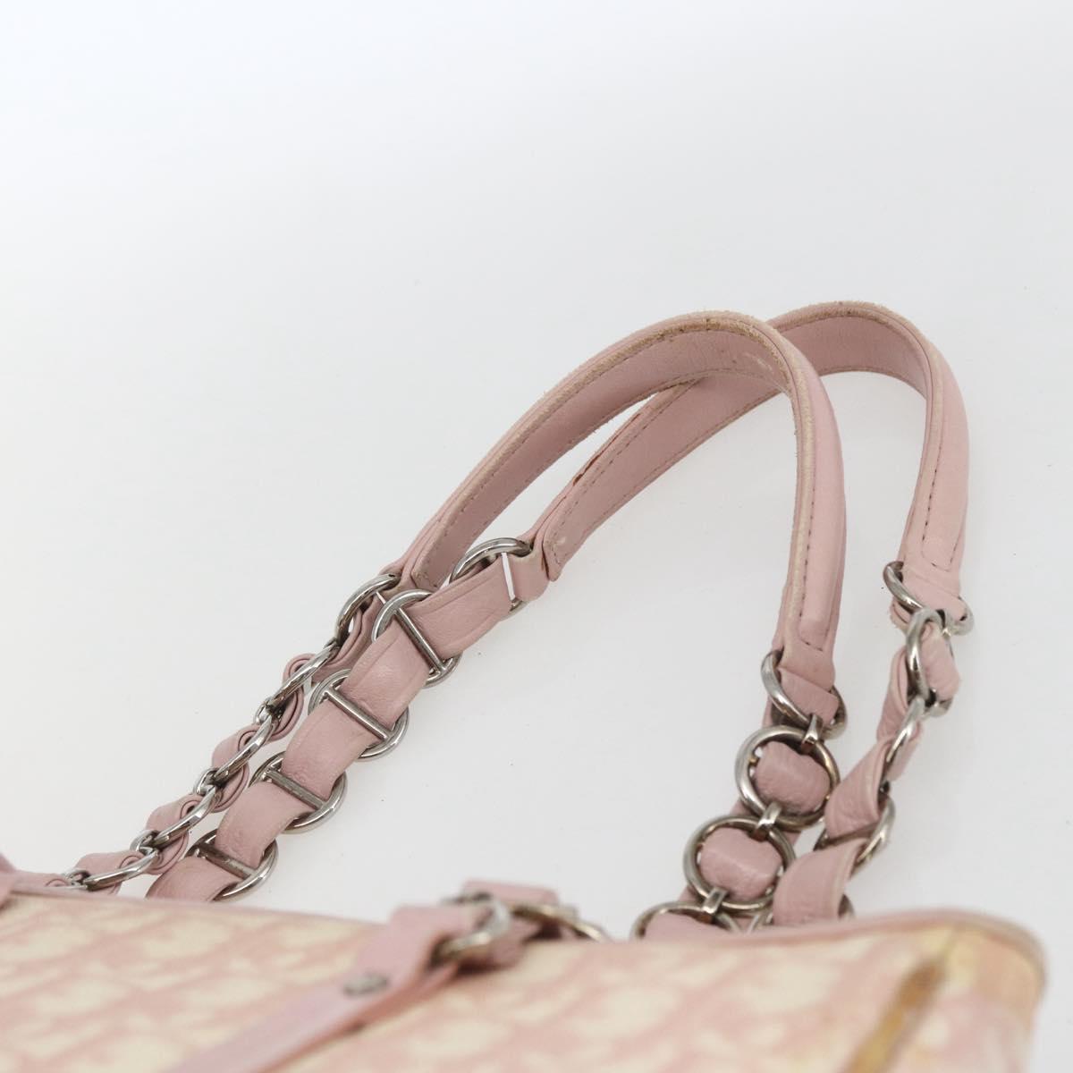 Christian Dior Trotter Canvas Romantic Hand Bag PVC Pink Silver Auth 165914