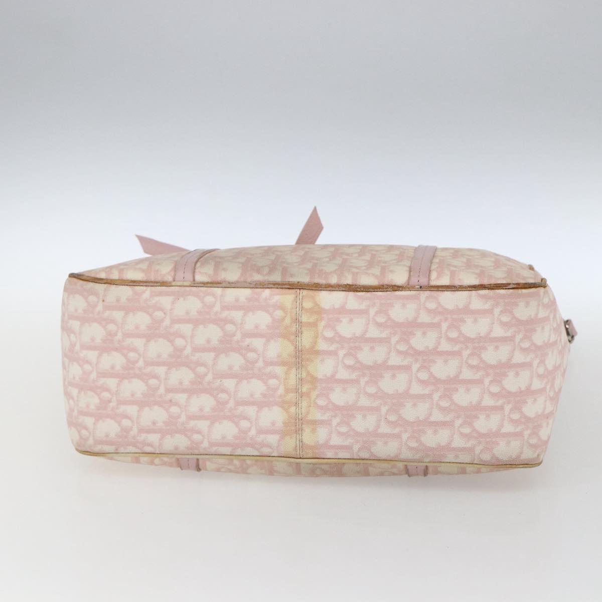 Christian Dior Trotter Canvas Romantic Hand Bag PVC Pink Silver Auth 165914