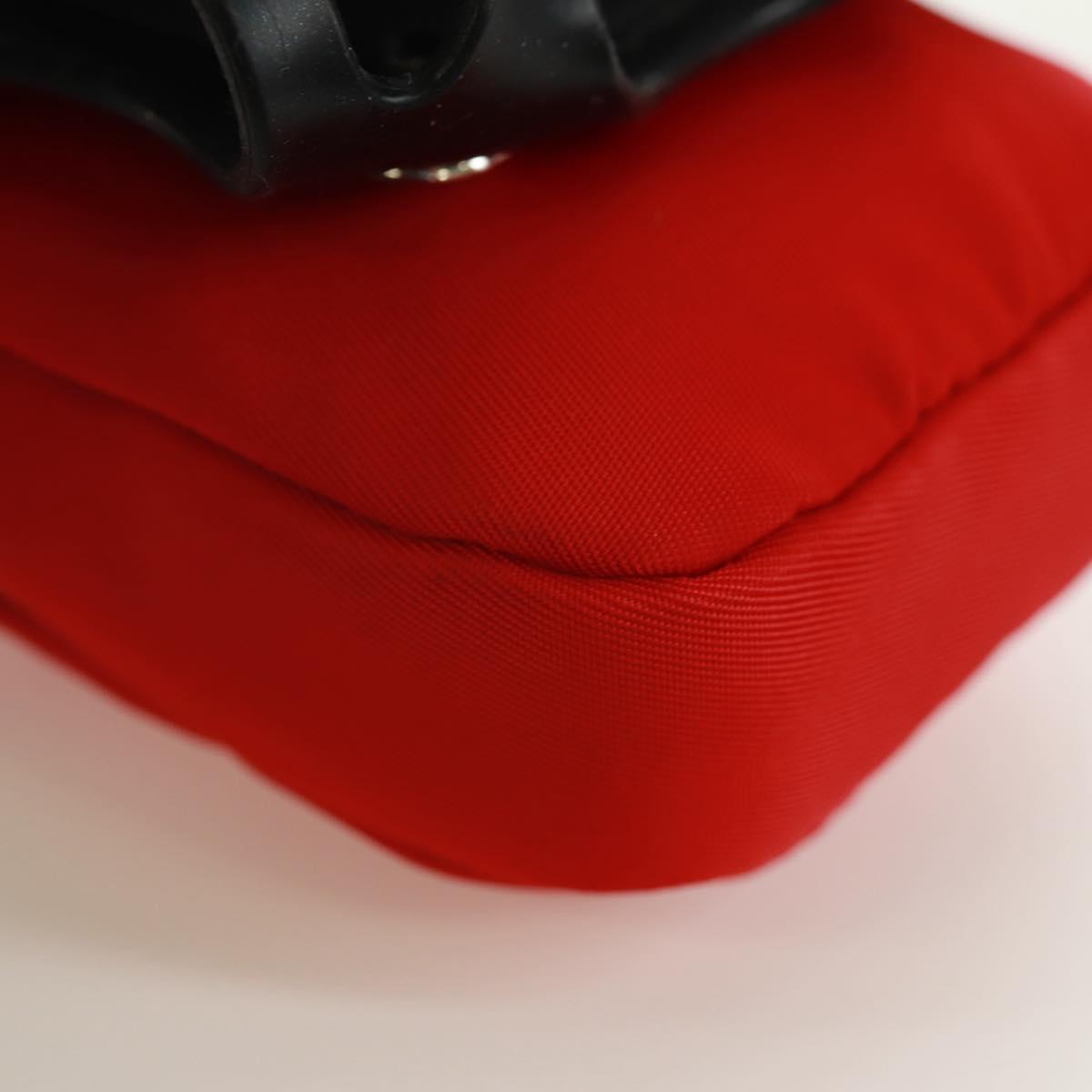 PRADA Phone Holder Neck Pouch Nylon Red Silver Auth 165922V
