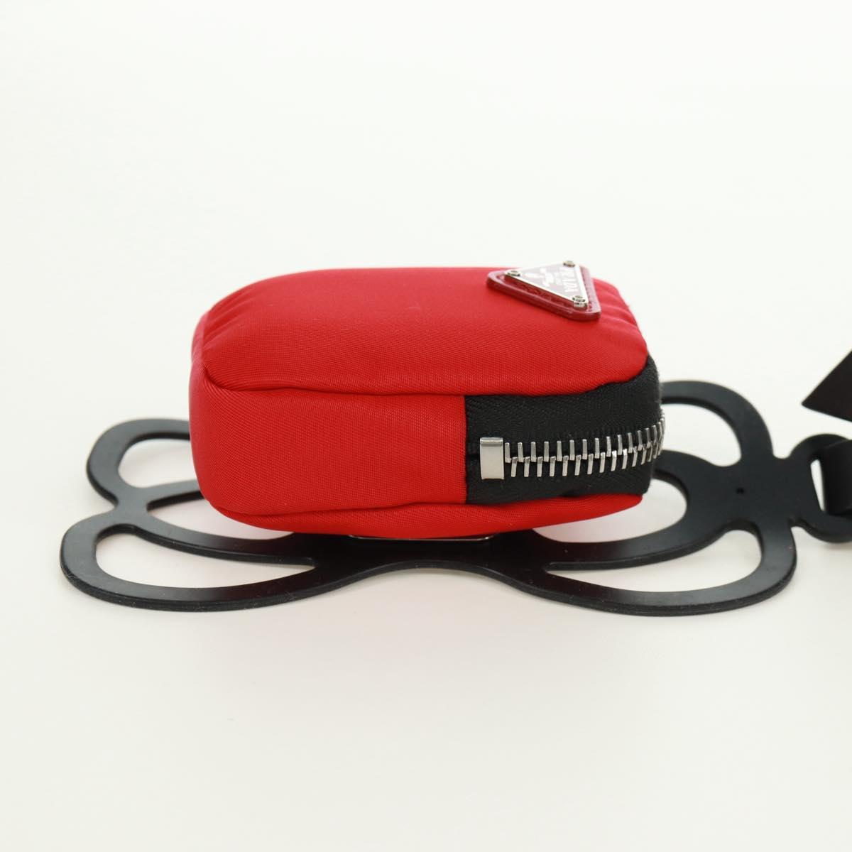 PRADA Phone Holder Neck Pouch Nylon Red Silver Auth 165922V