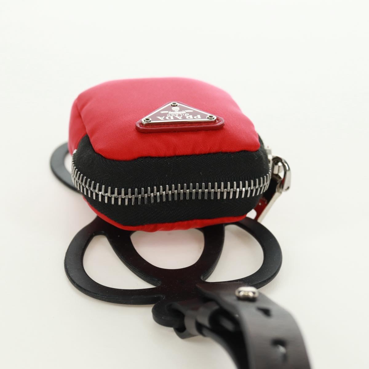 PRADA Phone Holder Neck Pouch Nylon Red Silver Auth 165922V