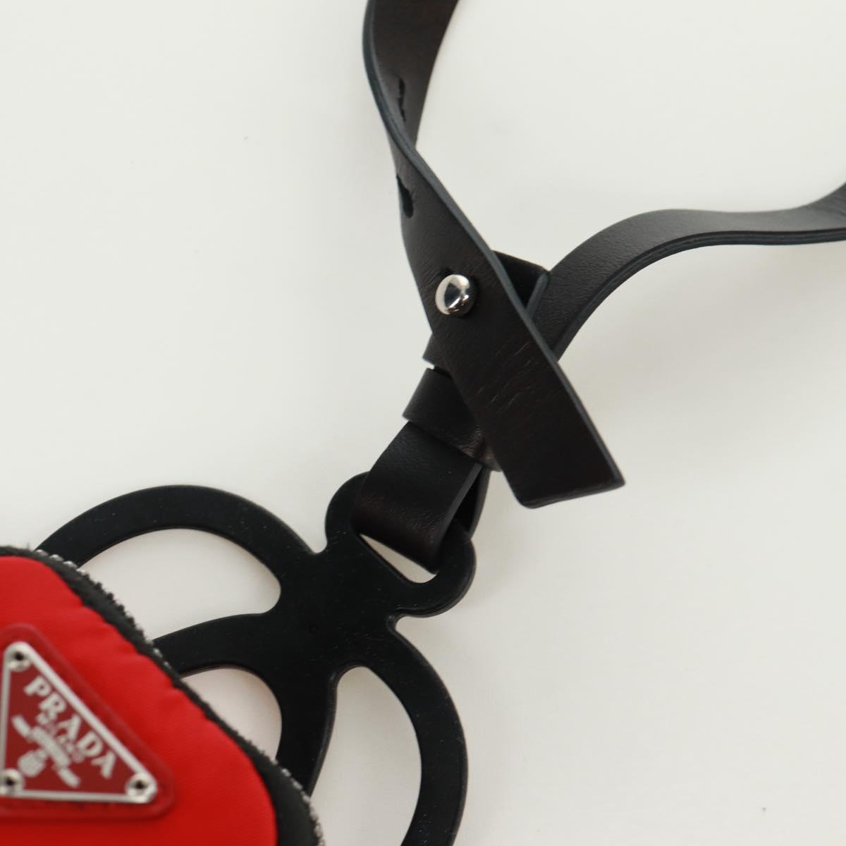 PRADA Phone Holder Neck Pouch Nylon Red Silver Auth 165922V