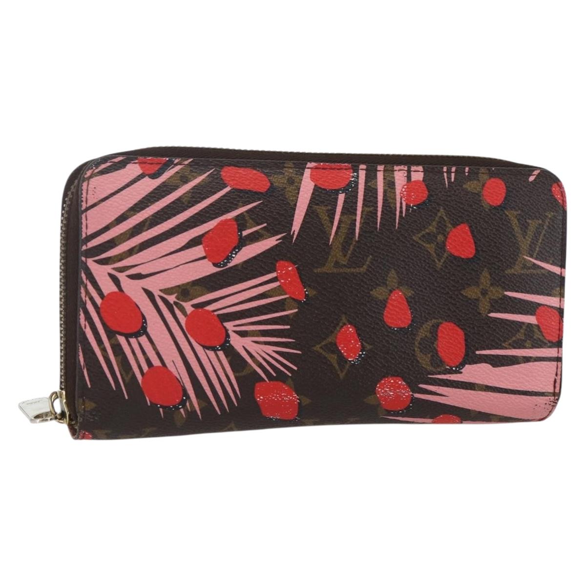 LOUIS VUITTON Monogram jungle dot Zippy Wallet Long Wallet Red Pink Auth 165924