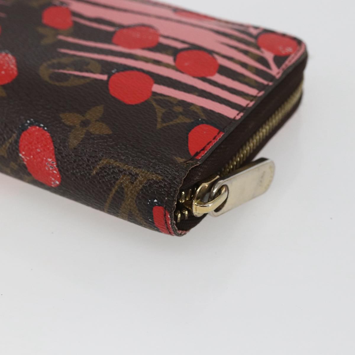 LOUIS VUITTON Monogram jungle dot Zippy Wallet Long Wallet Red Pink Auth 165924