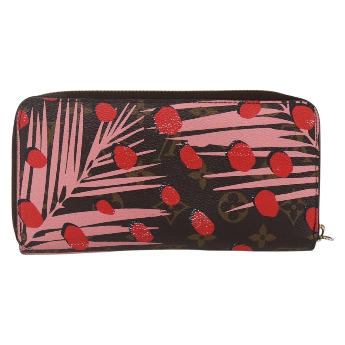 LOUIS VUITTON Monogram jungle dot Zippy Wallet Long Wallet Red Pink Auth 165924