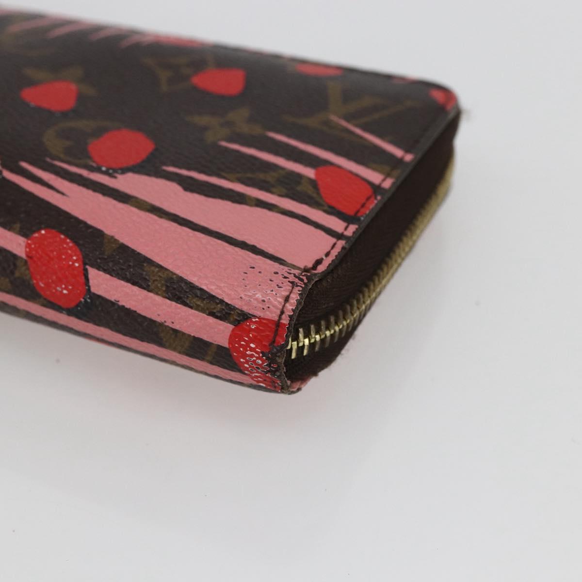 LOUIS VUITTON Monogram jungle dot Zippy Wallet Long Wallet Red Pink Auth 165924