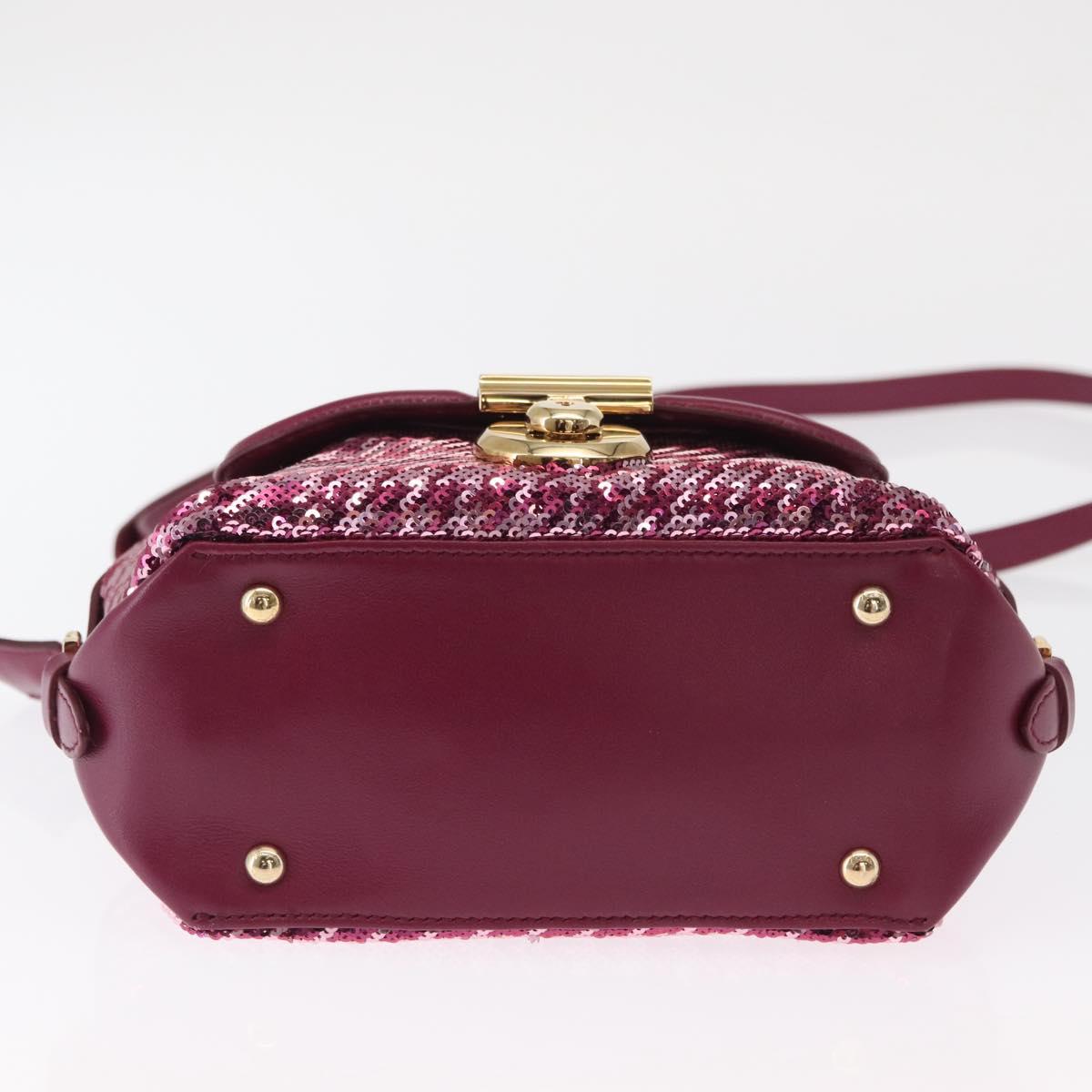 Salvatore Ferragamo Gancini Sequin Bag Leather 2way Pink Gold Auth 165928SAV