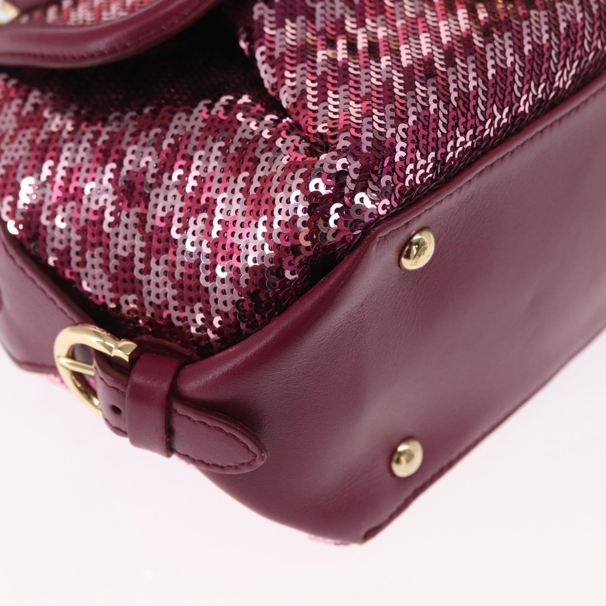 Salvatore Ferragamo Gancini Sequin Bag Leather 2way Pink Gold Auth 165928SAV