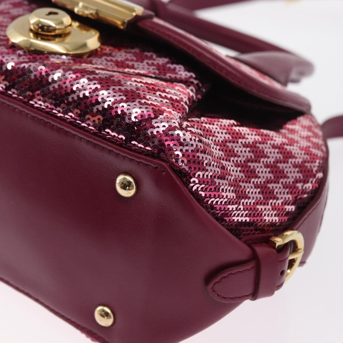 Salvatore Ferragamo Gancini Sequin Bag Leather 2way Pink Gold Auth 165928SAV