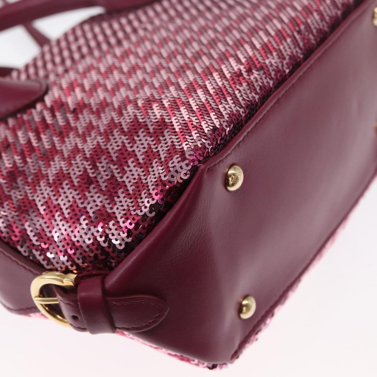 Salvatore Ferragamo Gancini Sequin Bag Leather 2way Pink Gold Auth 165928SAV