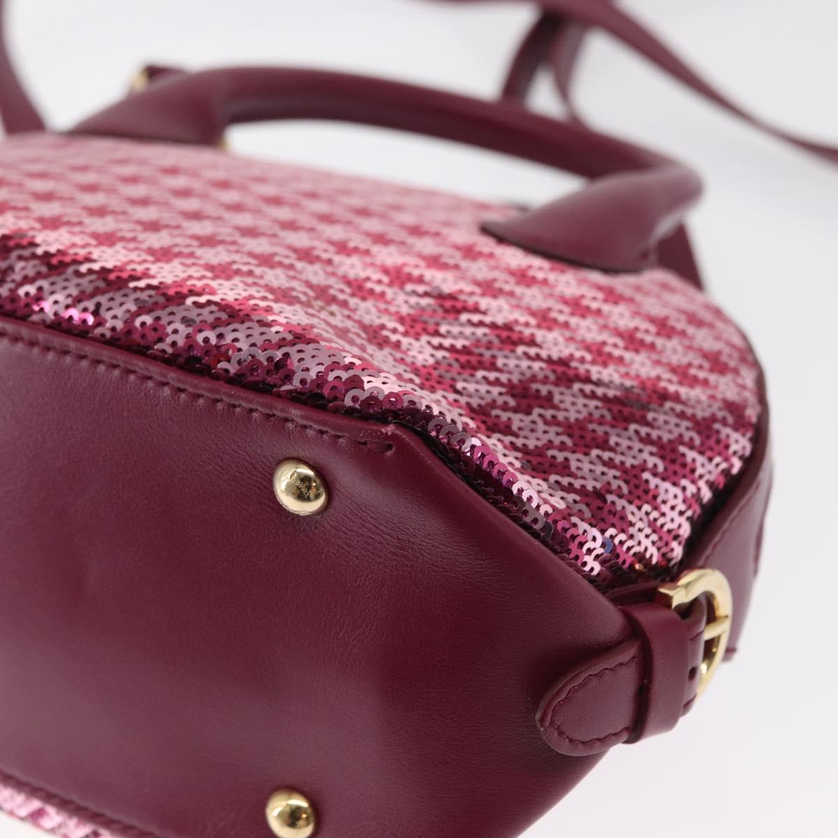 Salvatore Ferragamo Gancini Sequin Bag Leather 2way Pink Gold Auth 165928SAV