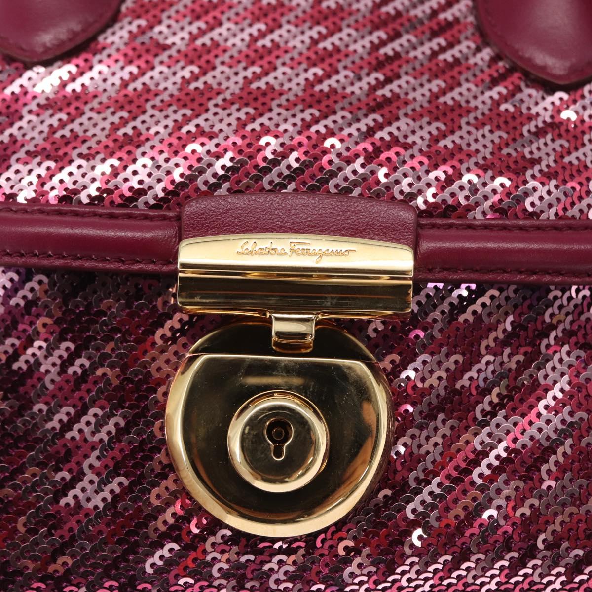 Salvatore Ferragamo Gancini Sequin Bag Leather 2way Pink Gold Auth 165928SAV