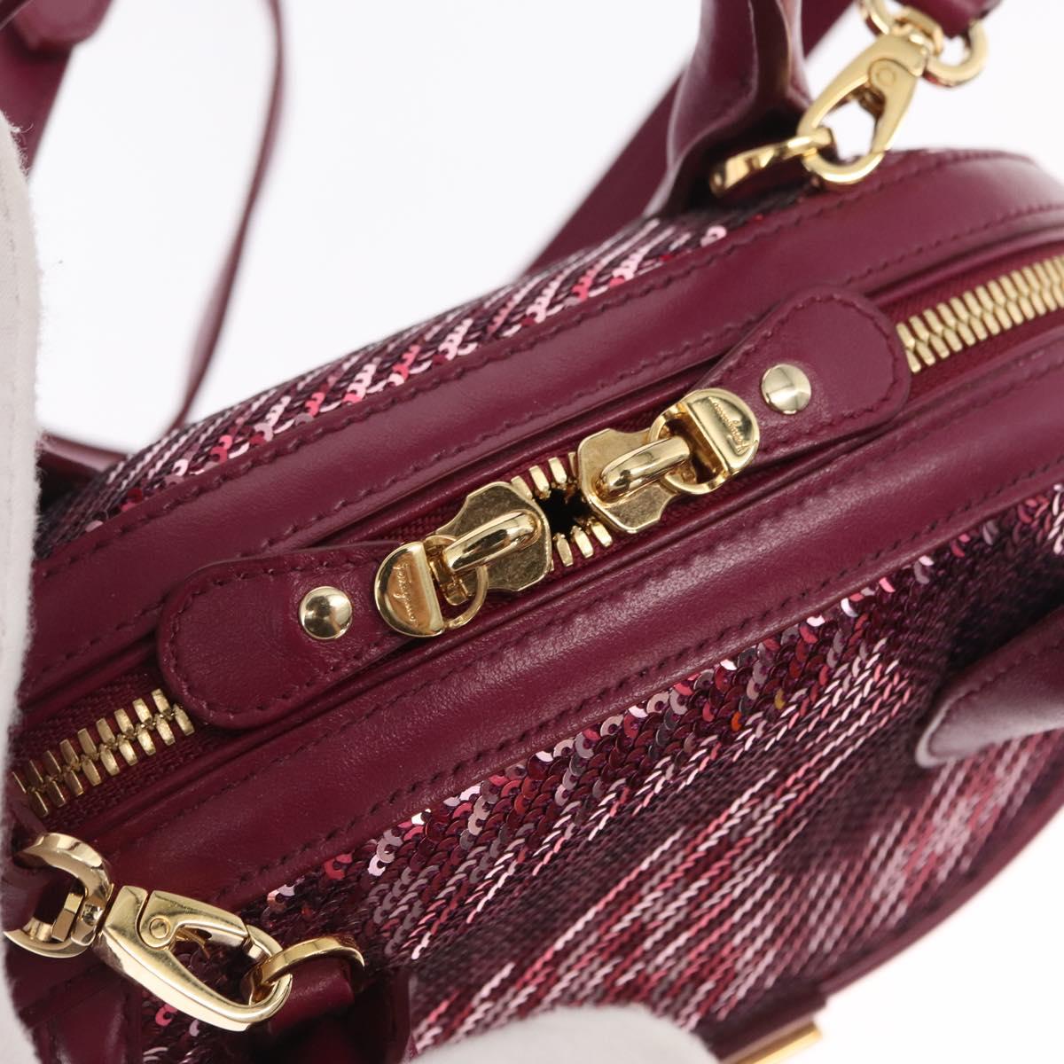 Salvatore Ferragamo Gancini Sequin Bag Leather 2way Pink Gold Auth 165928SAV