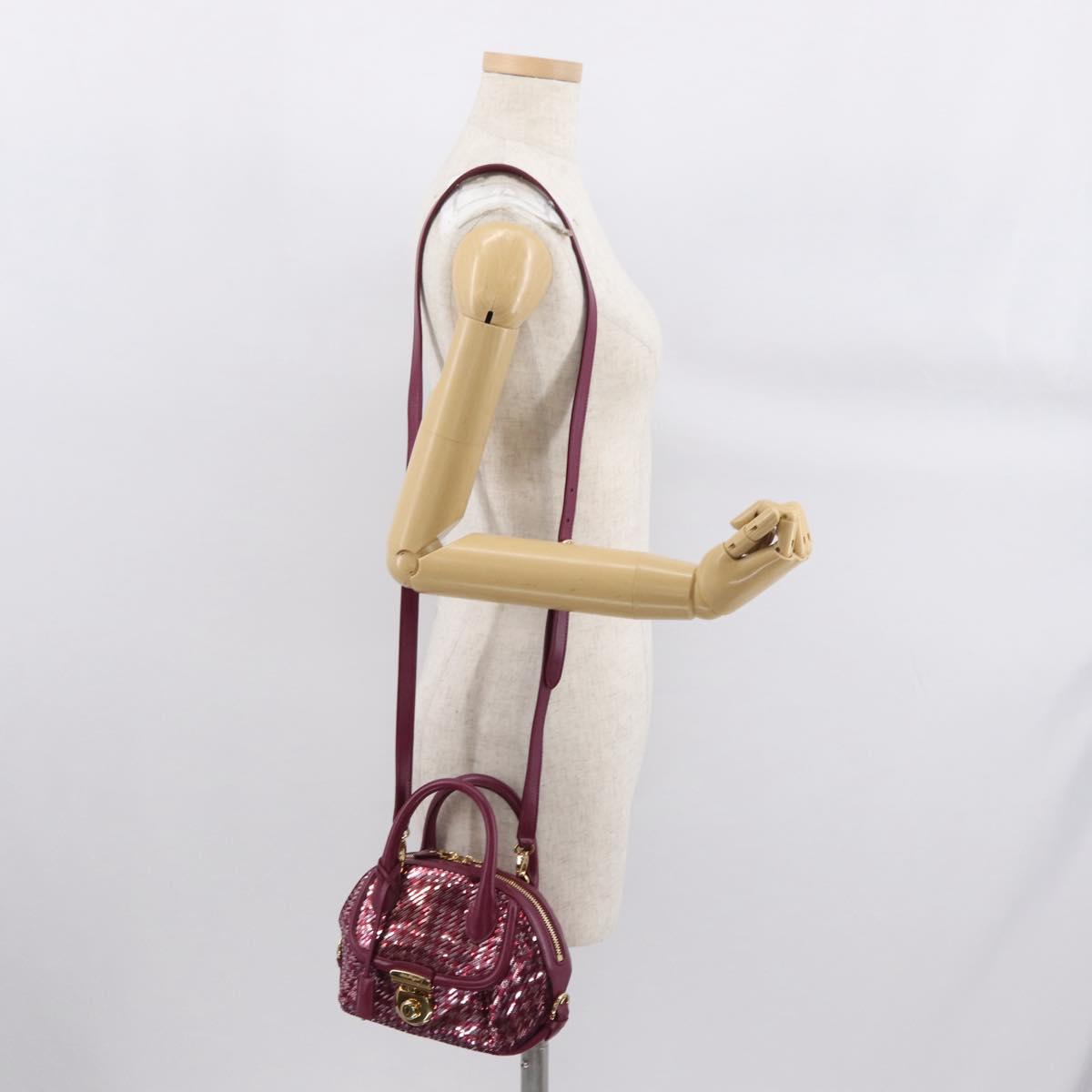 Salvatore Ferragamo Gancini Sequin Bag Leather 2way Pink Gold Auth 165928SAV