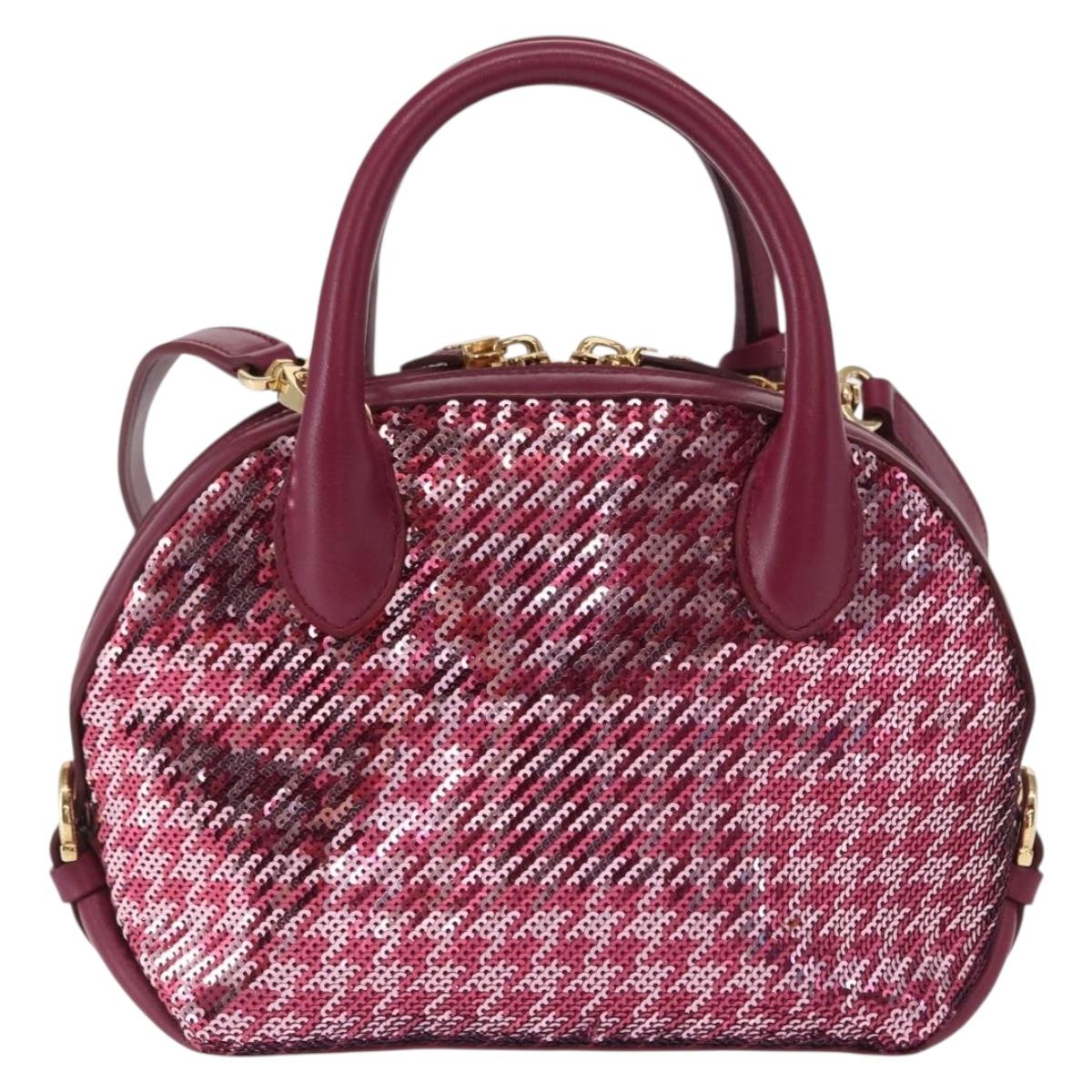 Salvatore Ferragamo Gancini Sequin Bag Leather 2way Pink Gold Auth 165928SAV