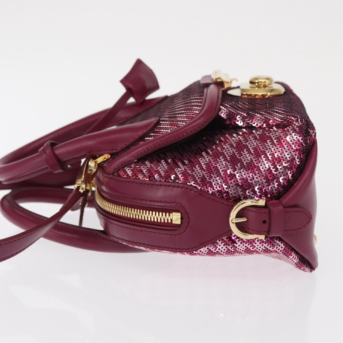 Salvatore Ferragamo Gancini Sequin Bag Leather 2way Pink Gold Auth 165928SAV