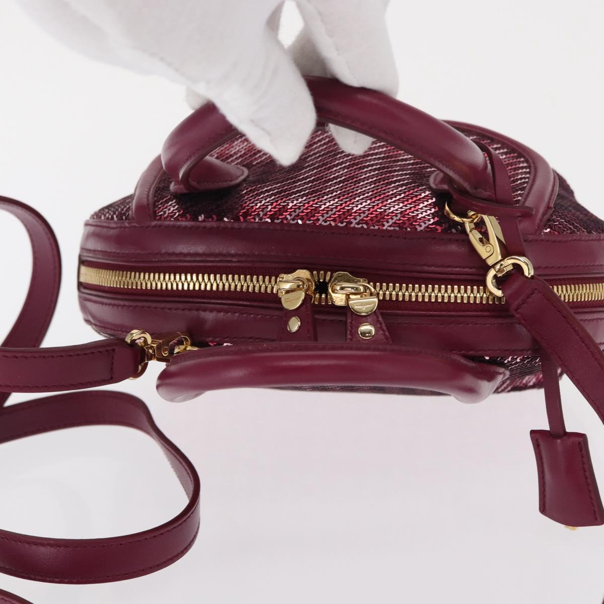 Salvatore Ferragamo Gancini Sequin Bag Leather 2way Pink Gold Auth 165928SAV