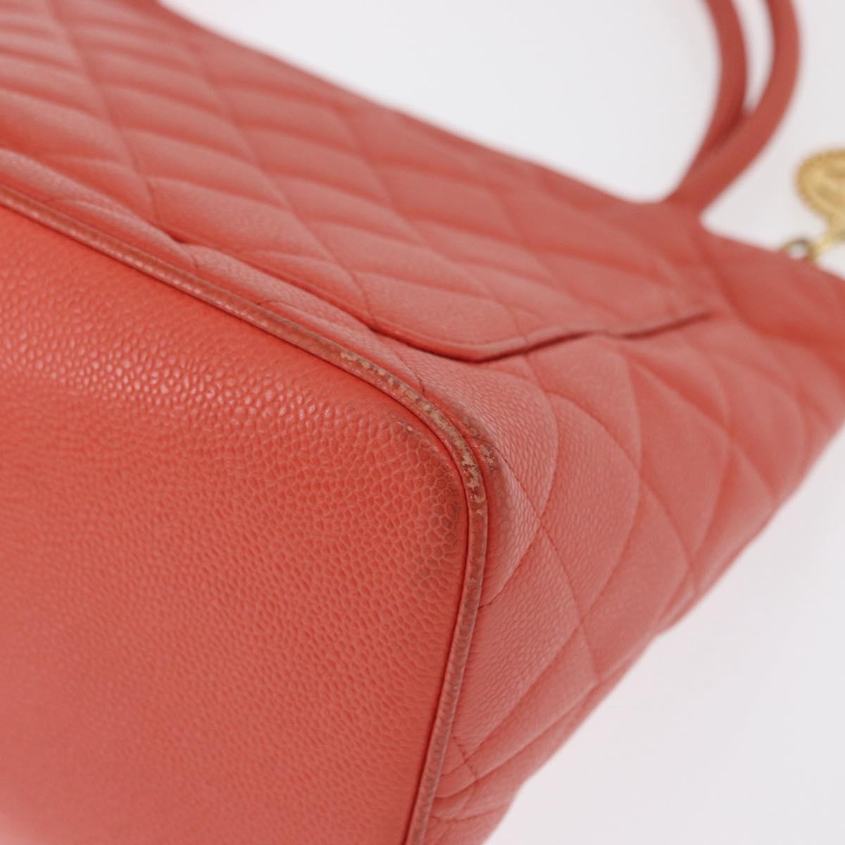 CHANEL Matelasse Reprint Tote Bag Caviar Skin Pink Gold CC Auth 165933SAM