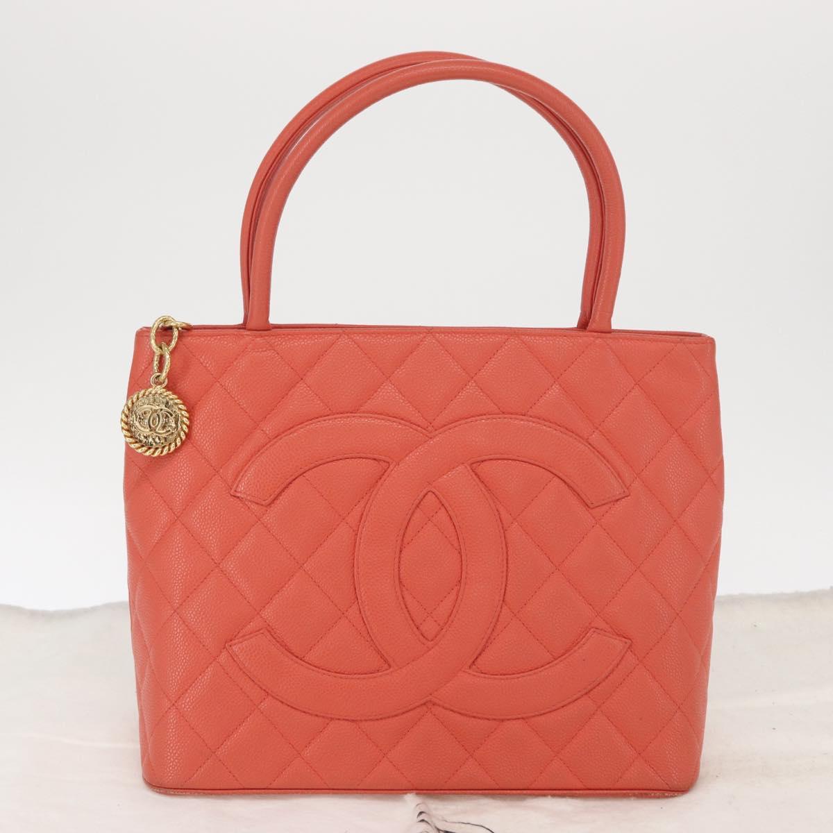 CHANEL Matelasse Reprint Tote Bag Caviar Skin Pink Gold CC Auth 165933SAM