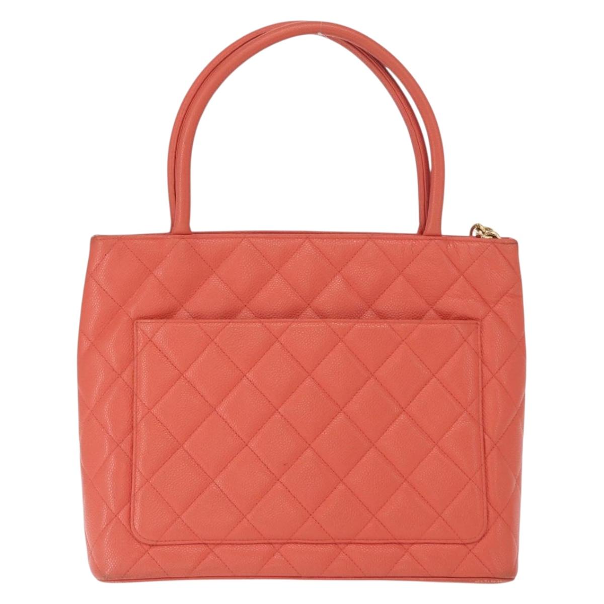 CHANEL Matelasse Reprint Tote Bag Caviar Skin Pink Gold CC Auth 165933SAM