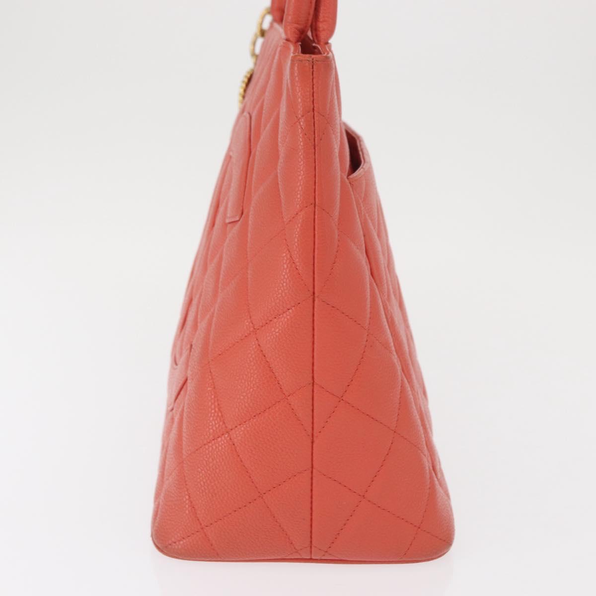CHANEL Matelasse Reprint Tote Bag Caviar Skin Pink Gold CC Auth 165933SAM