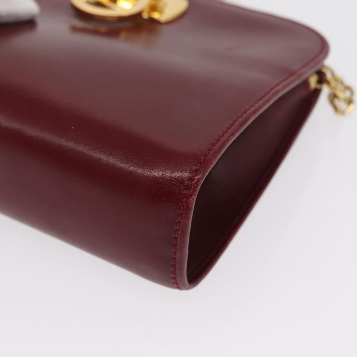 Salvatore Ferragamo Gancini Chain Shoulder Bag Leather Red Gold Auth 165934
