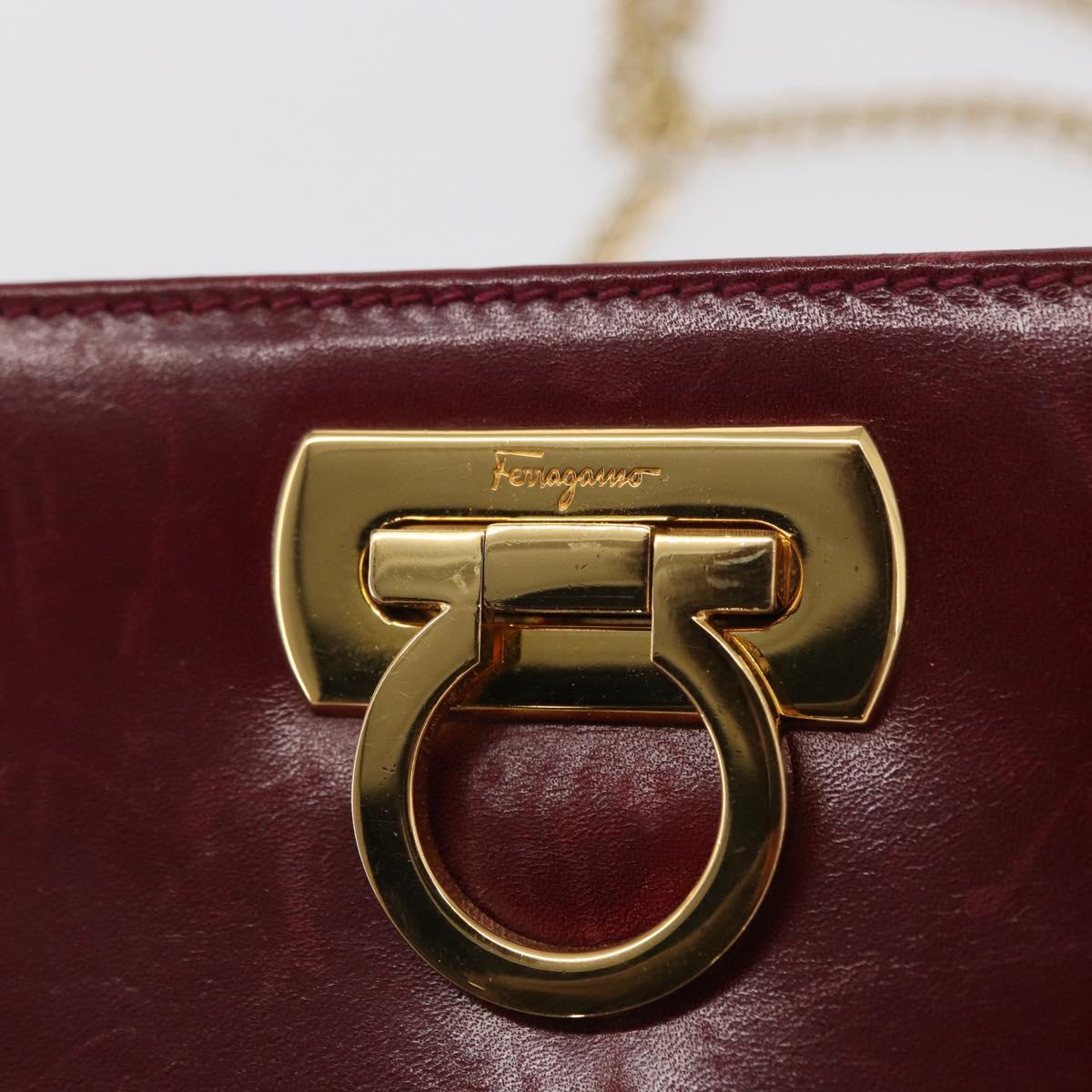 Salvatore Ferragamo Gancini Chain Shoulder Bag Leather Red Gold Auth 165934