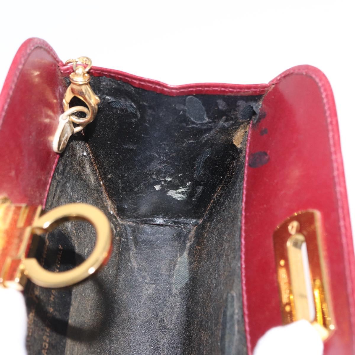 Salvatore Ferragamo Gancini Chain Shoulder Bag Leather Red Gold Auth 165934
