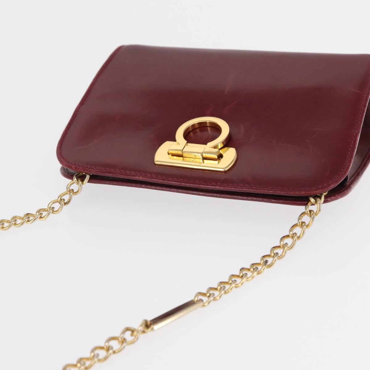 Salvatore Ferragamo Gancini Chain Shoulder Bag Leather Red Gold Auth 165934