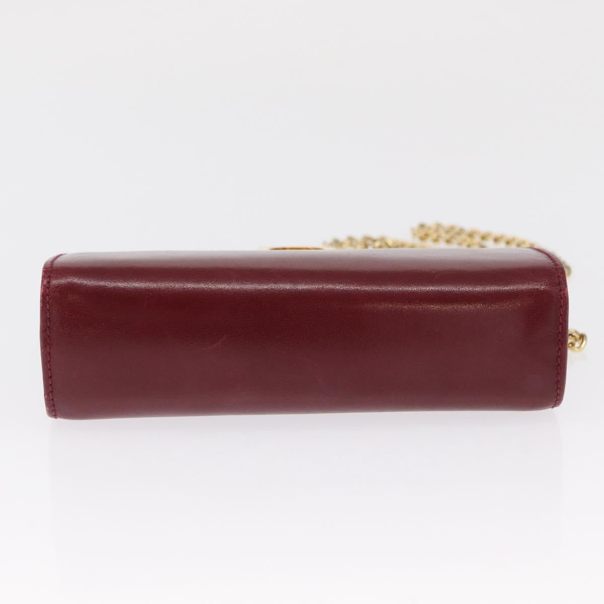 Salvatore Ferragamo Gancini Chain Shoulder Bag Leather Red Gold Auth 165934