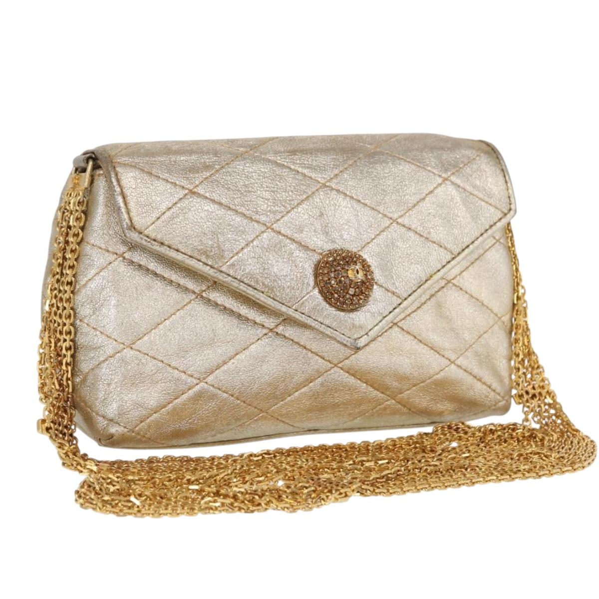 CHANEL Matelasse Single Flap Chain Shoulder Bag Leather Gold CC Auth 165938V