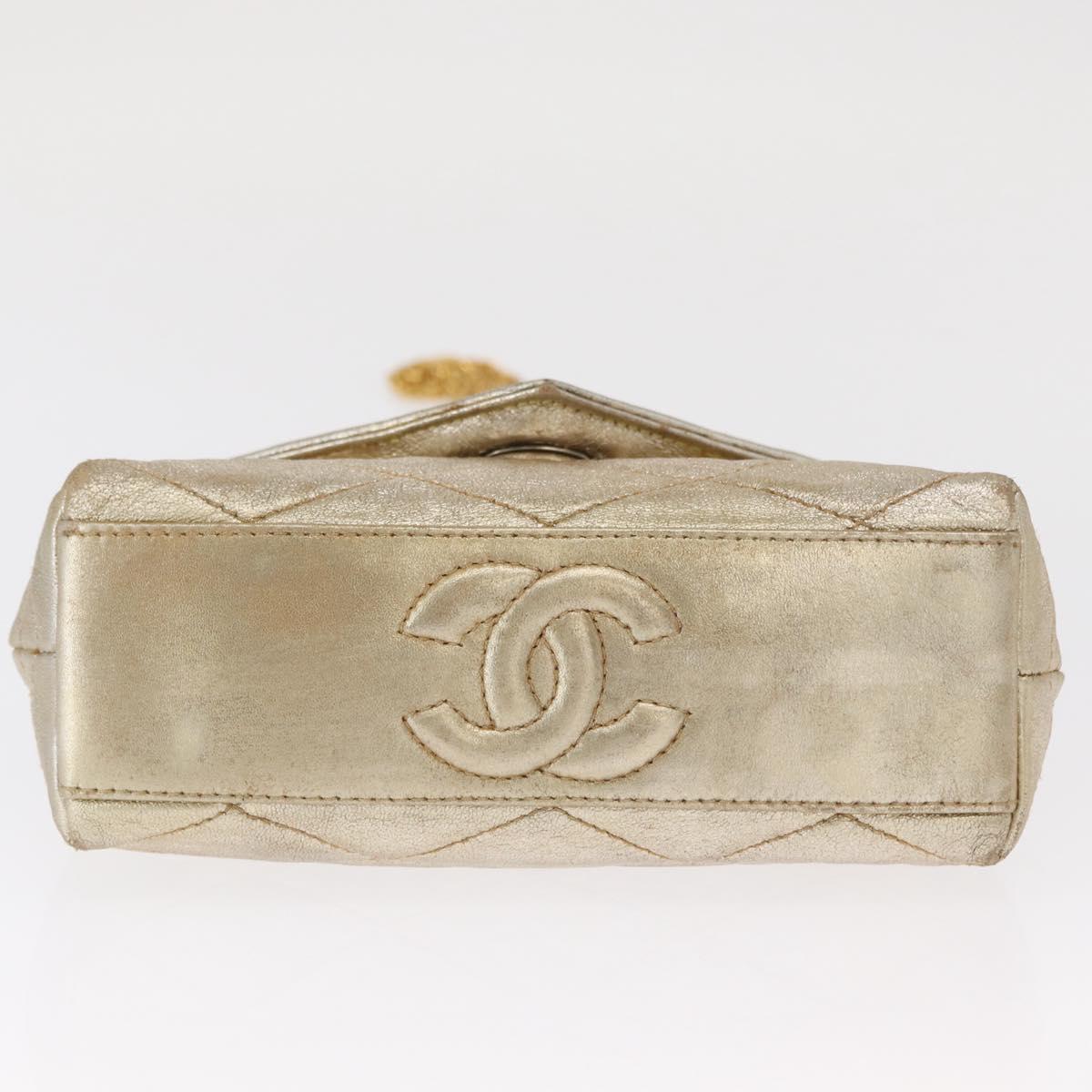 CHANEL Matelasse Single Flap Chain Shoulder Bag Leather Gold CC Auth 165938V