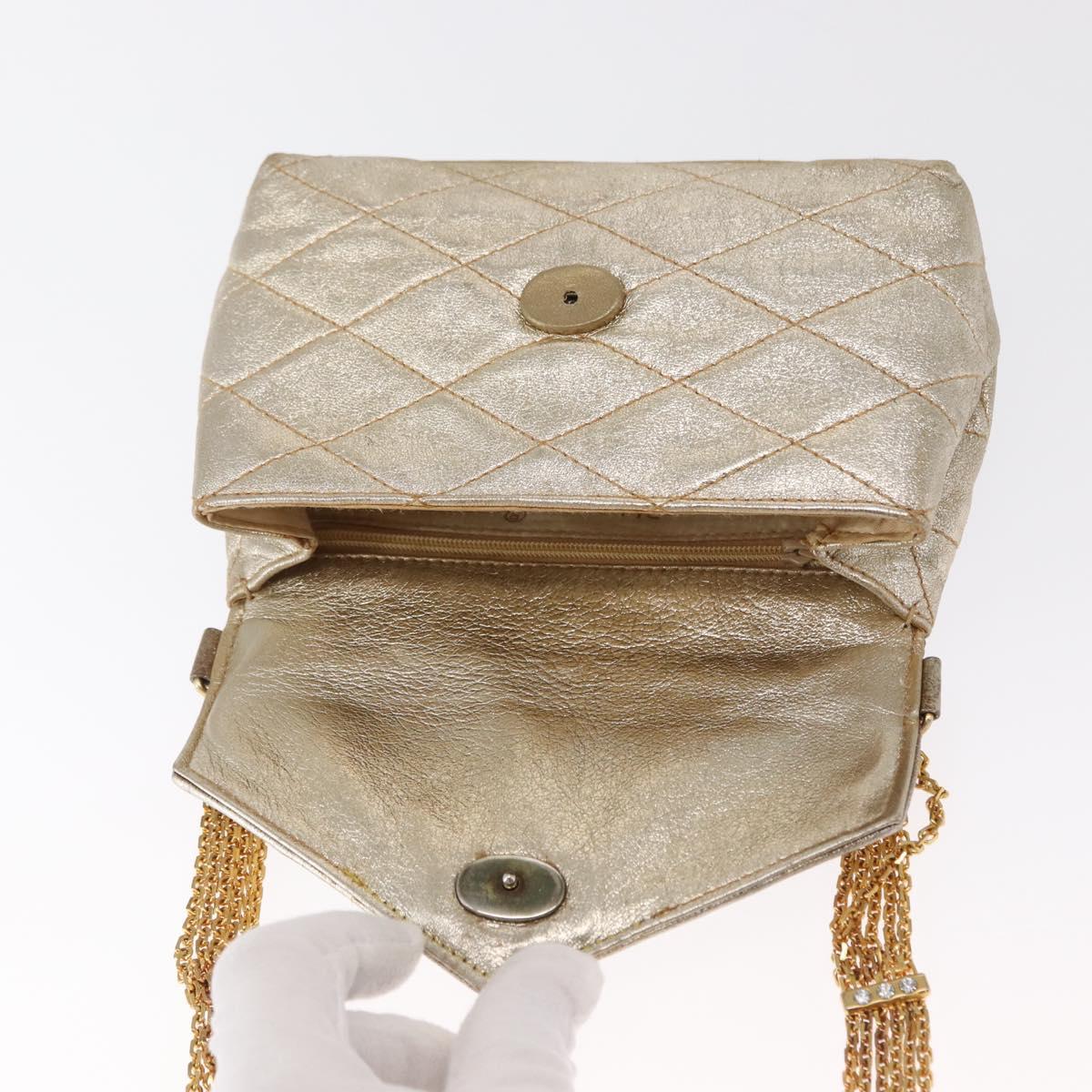 CHANEL Matelasse Single Flap Chain Shoulder Bag Leather Gold CC Auth 165938V