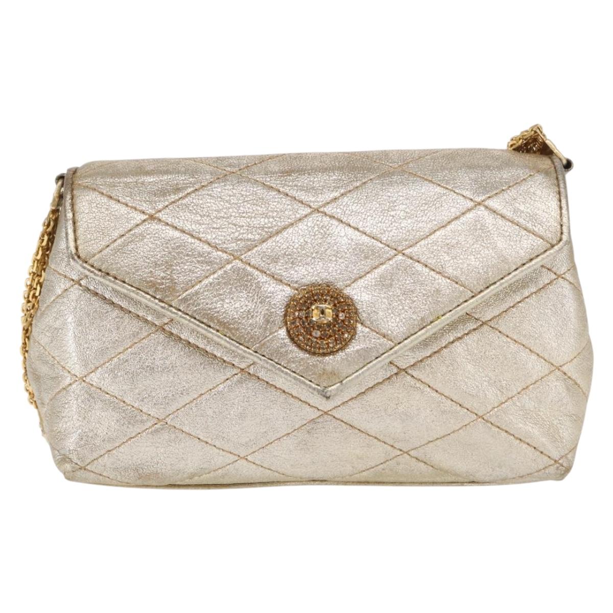CHANEL Matelasse Single Flap Chain Shoulder Bag Leather Gold CC Auth 165938V