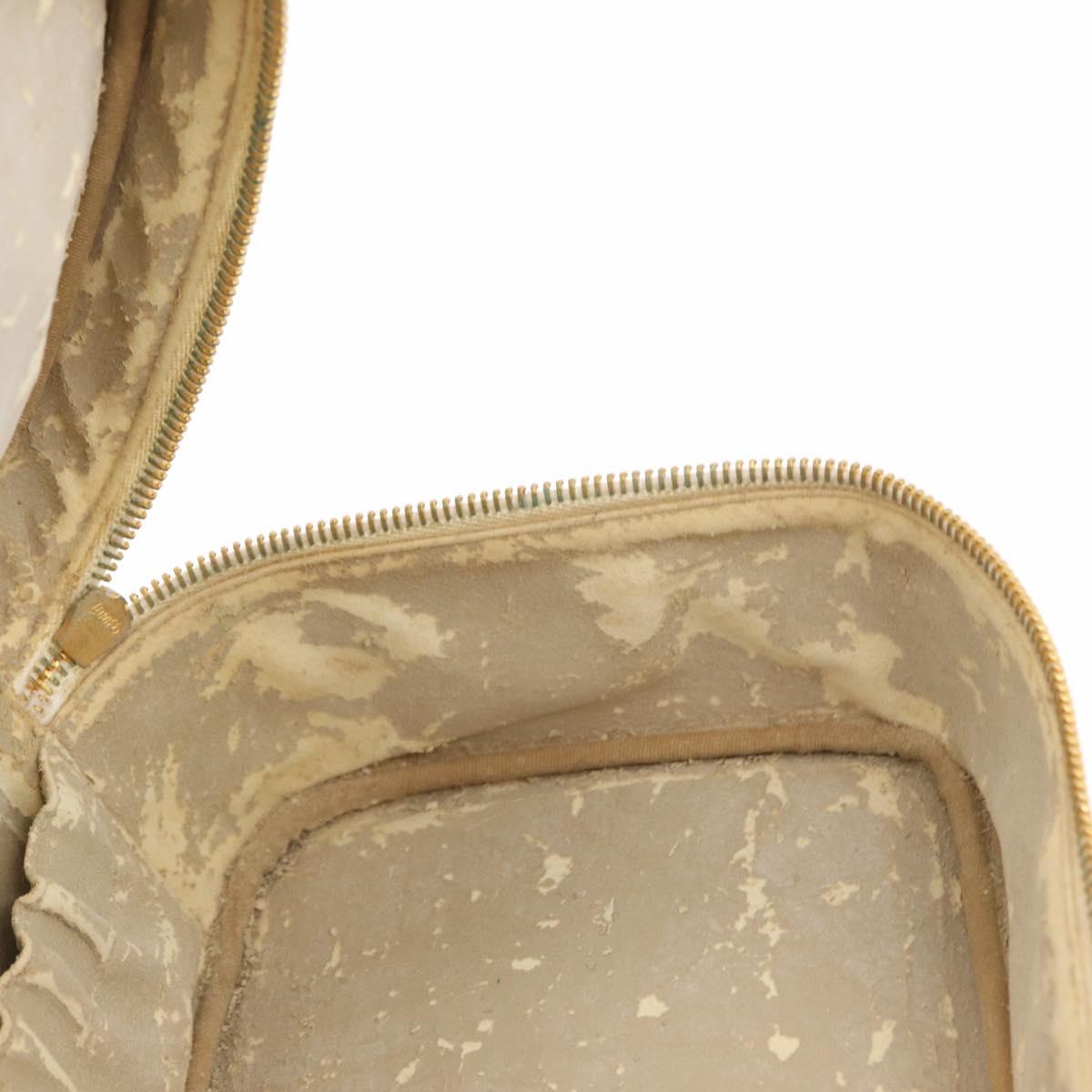 CHANEL Vanity Hand Bag Caviar Skin White Gold CC Auth 165943