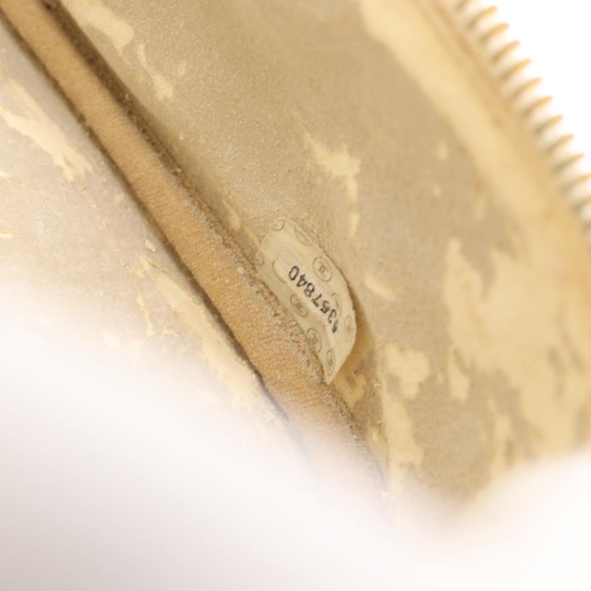 CHANEL Vanity Hand Bag Caviar Skin White Gold CC Auth 165943