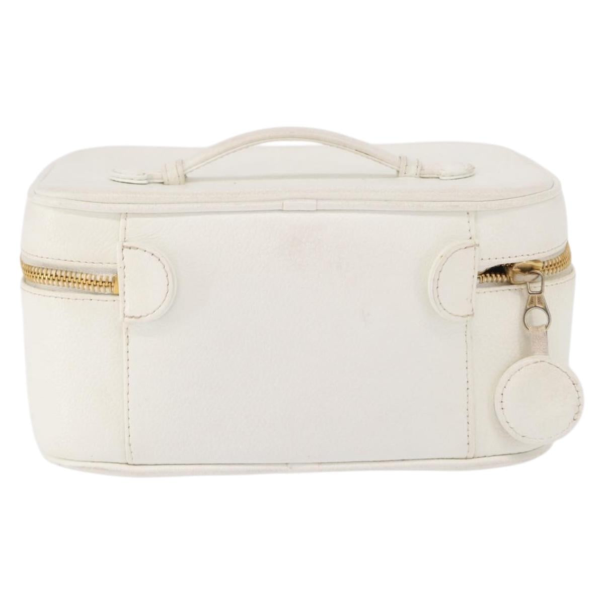 CHANEL Vanity Hand Bag Caviar Skin White Gold CC Auth 165943