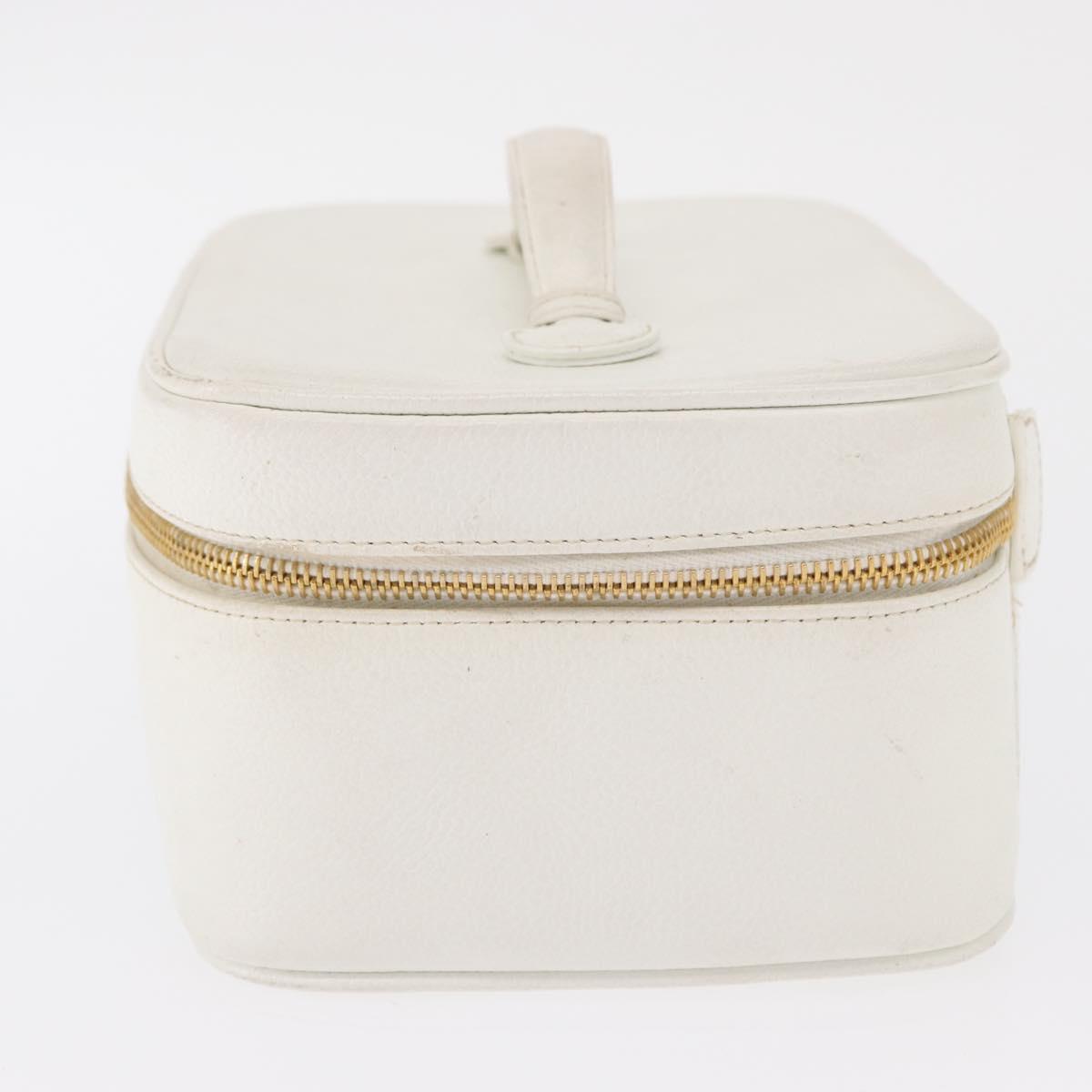 CHANEL Vanity Hand Bag Caviar Skin White Gold CC Auth 165943