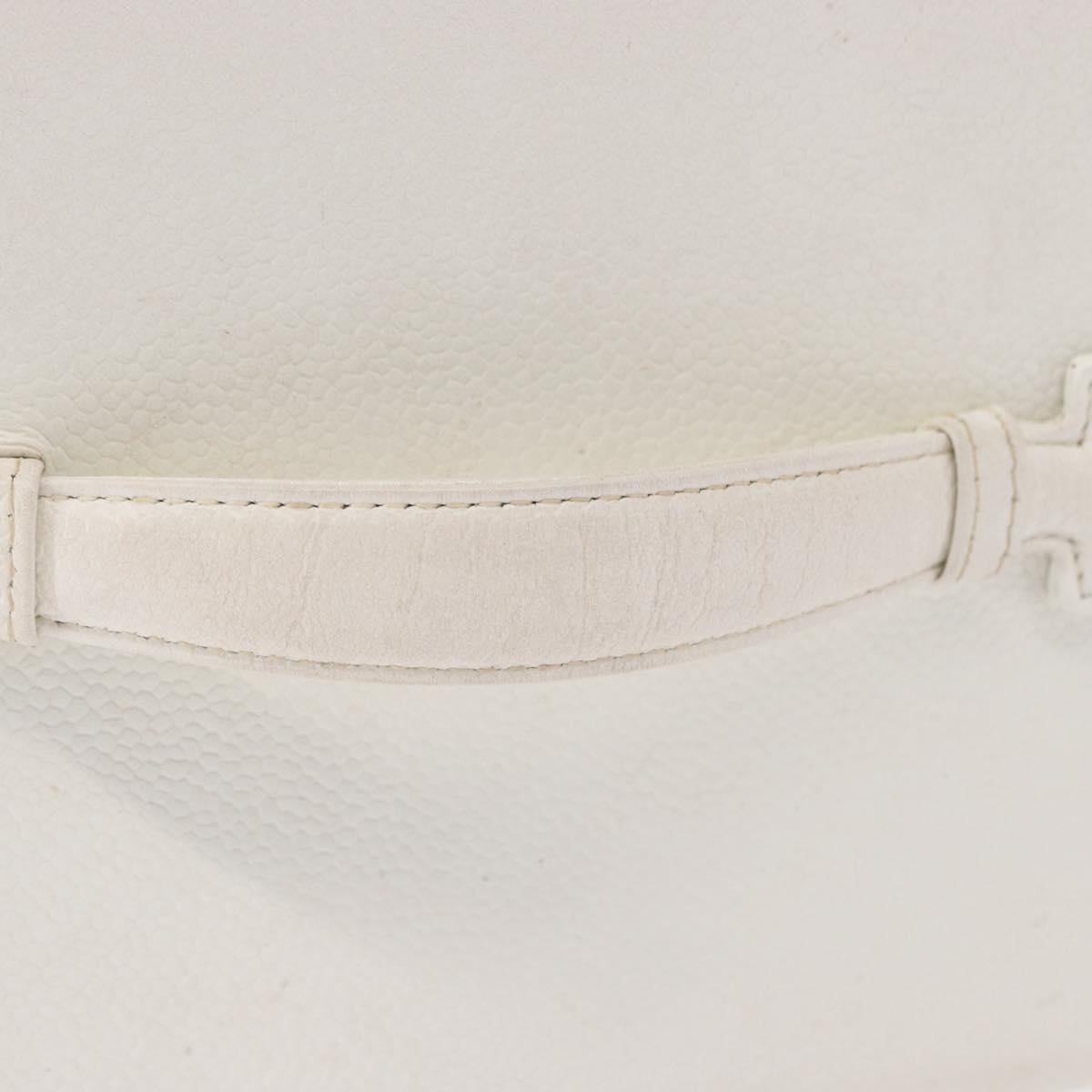 CHANEL Vanity Hand Bag Caviar Skin White Gold CC Auth 165943