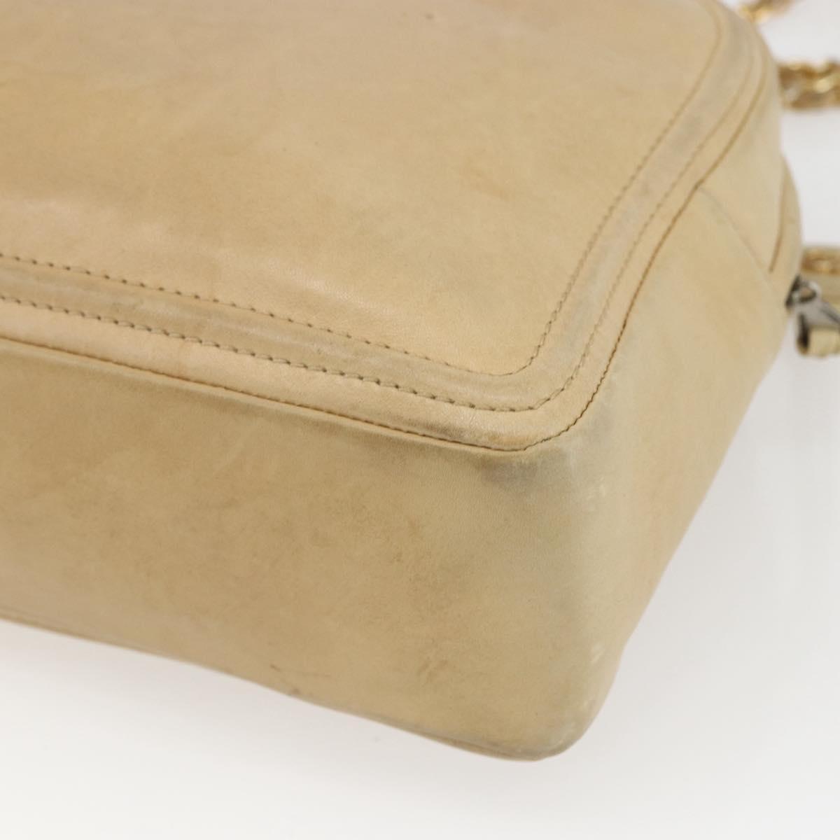 CHANEL Chain Shoulder Bag Lamb Skin Beige Gold CC Auth 165944