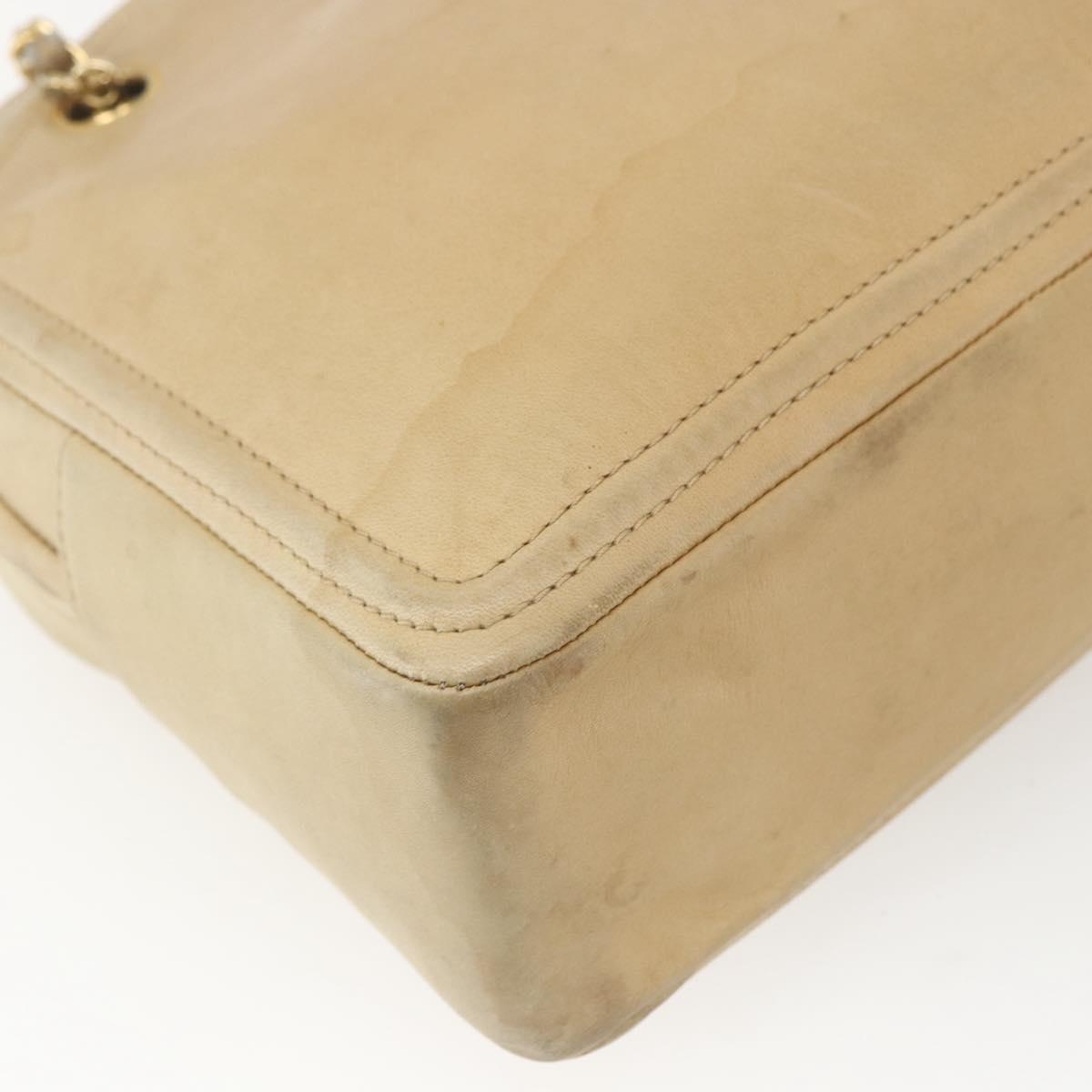 CHANEL Chain Shoulder Bag Lamb Skin Beige Gold CC Auth 165944
