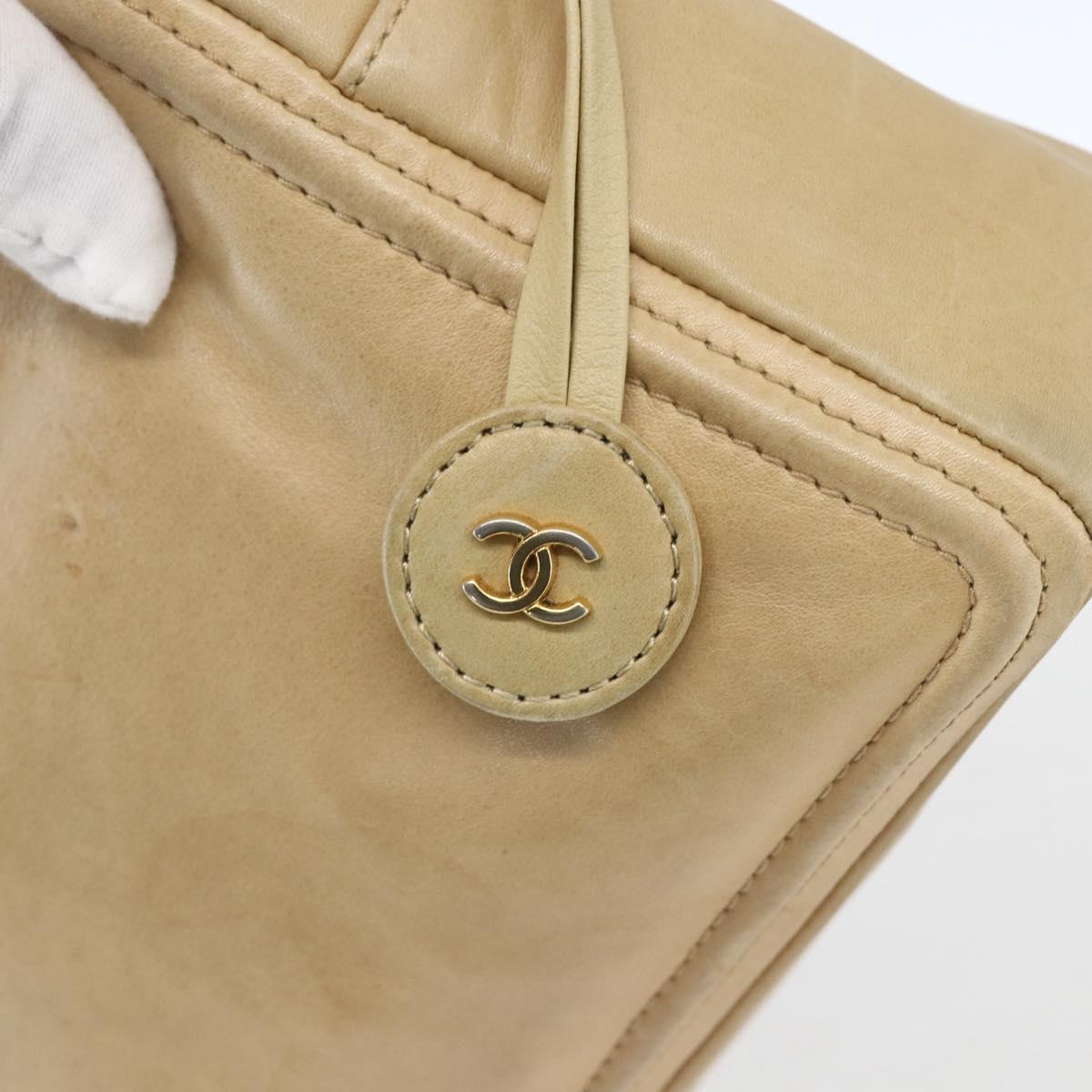 CHANEL Chain Shoulder Bag Lamb Skin Beige Gold CC Auth 165944