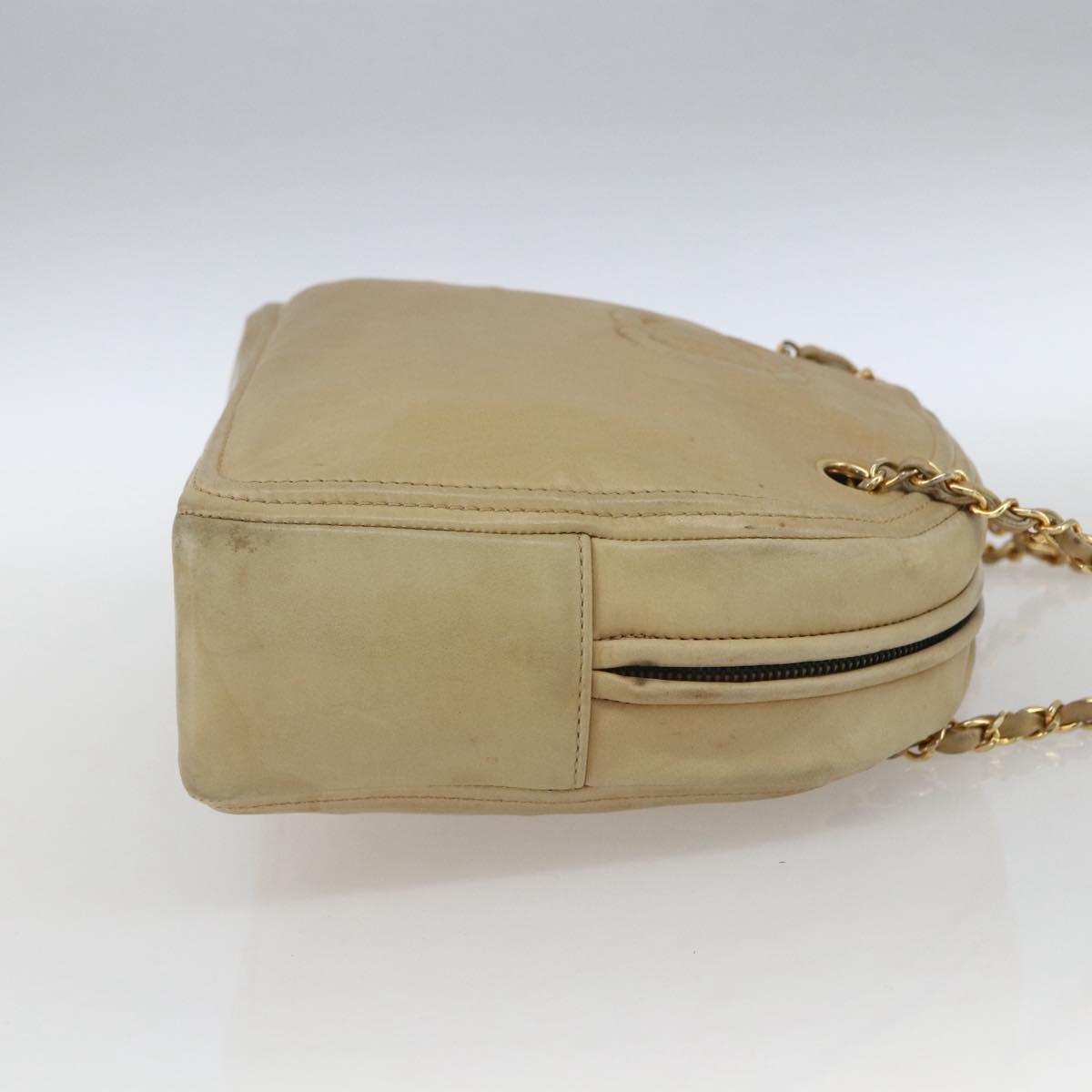 CHANEL Chain Shoulder Bag Lamb Skin Beige Gold CC Auth 165944