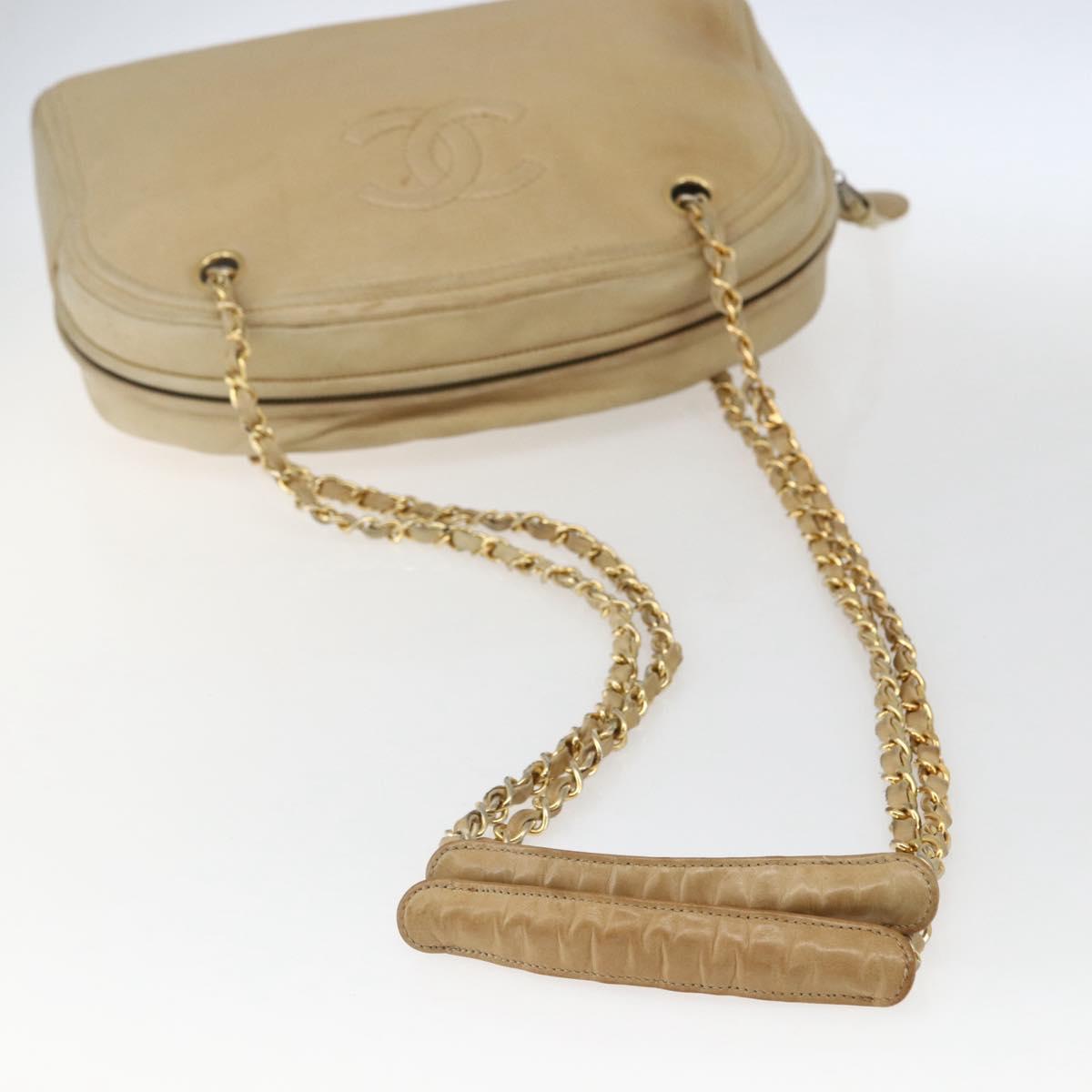 CHANEL Chain Shoulder Bag Lamb Skin Beige Gold CC Auth 165944