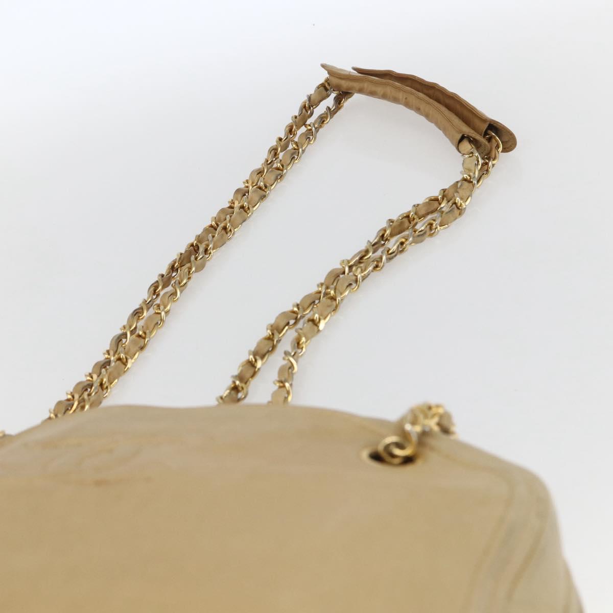 CHANEL Chain Shoulder Bag Lamb Skin Beige Gold CC Auth 165944